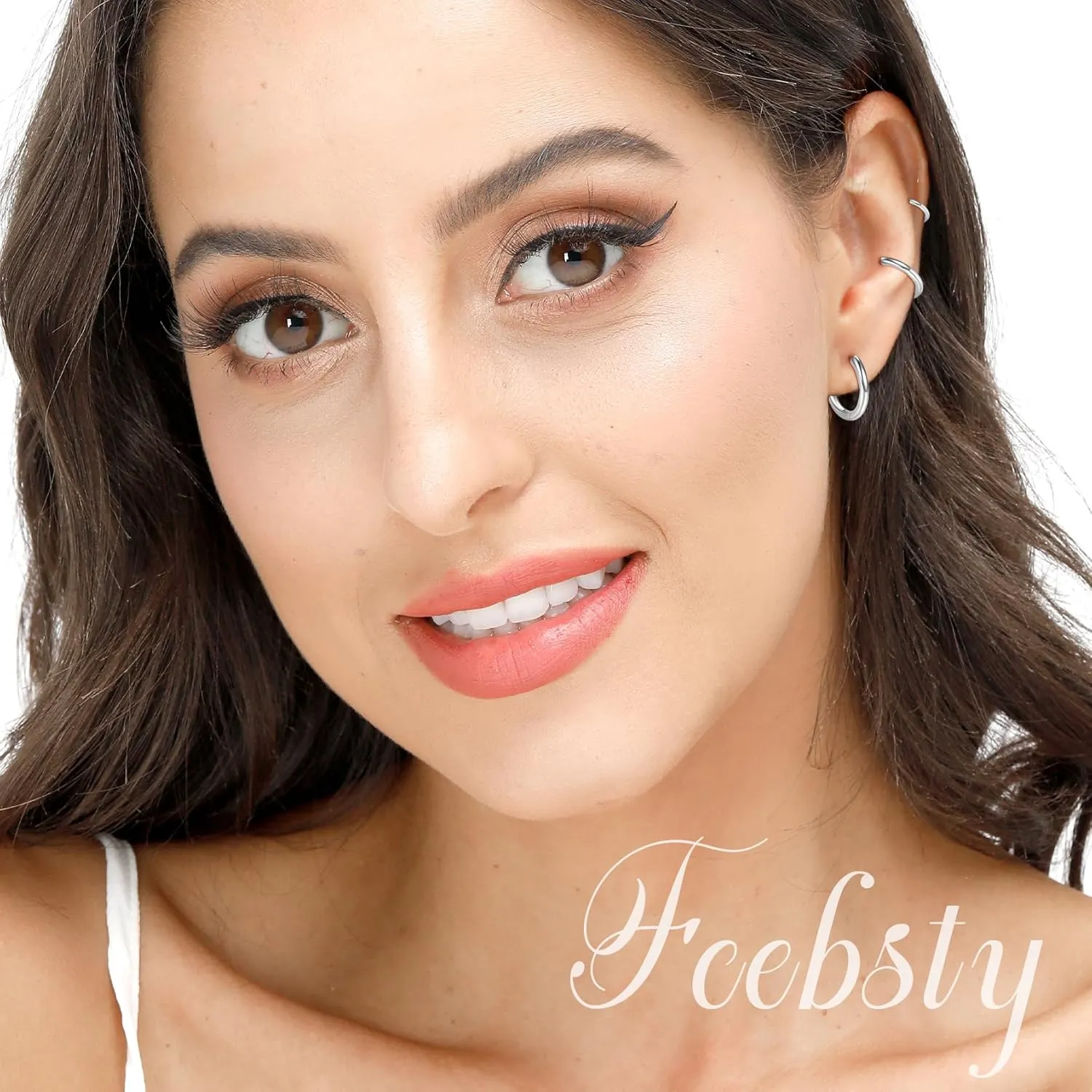 Fcebsty 4 Pairs Small Silver/Gold Hoops Earrings Set for Women Lightweight Earrings for Multiple Piercings Cartilage Helix Huggie Hoop Pack for Women Men