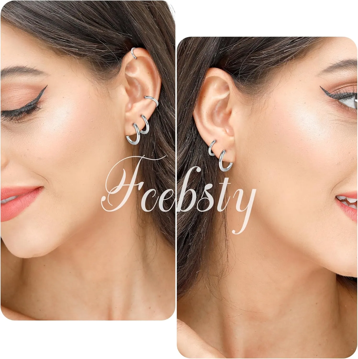 Fcebsty 4 Pairs Small Silver/Gold Hoops Earrings Set for Women Lightweight Earrings for Multiple Piercings Cartilage Helix Huggie Hoop Pack for Women Men