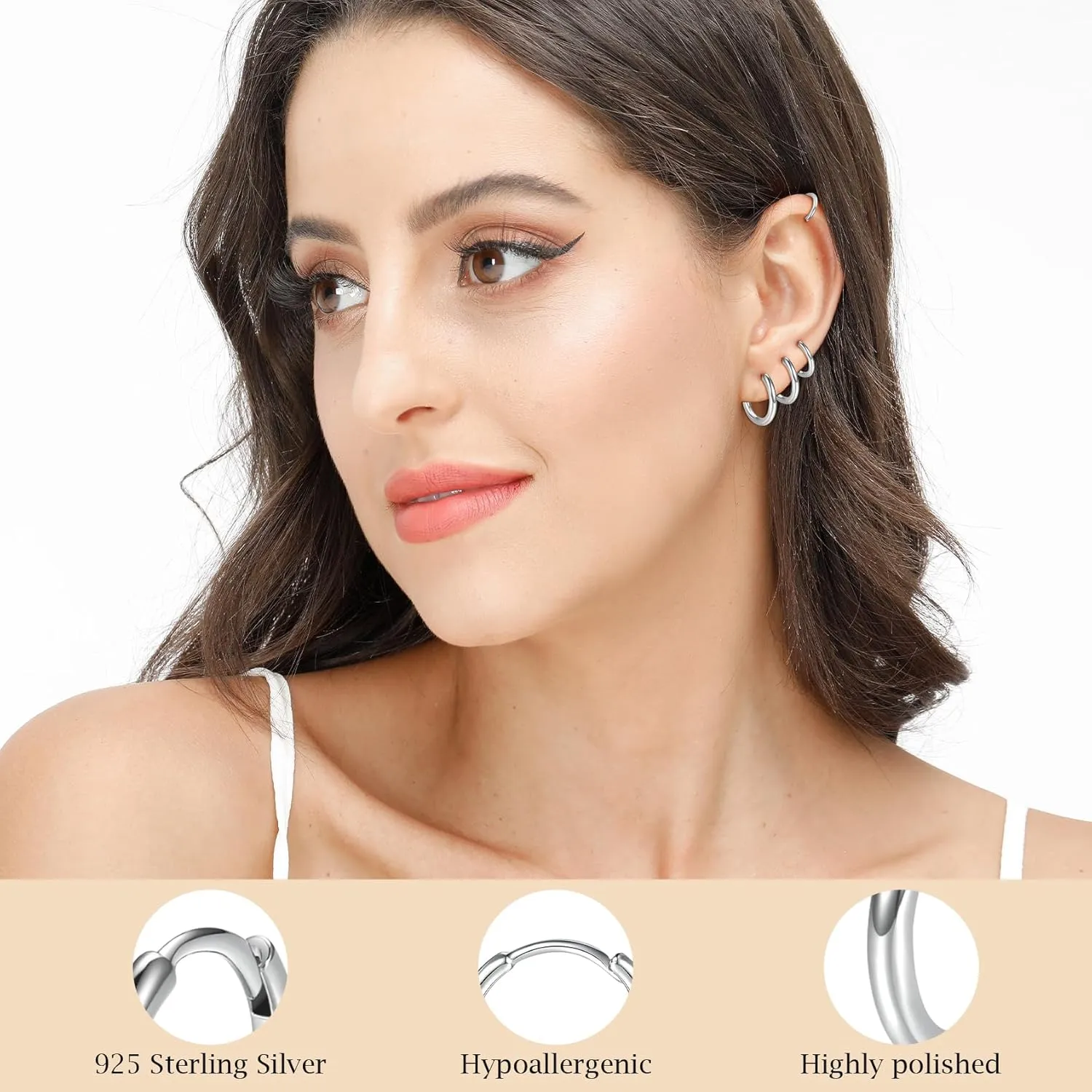 Fcebsty 4 Pairs Small Silver/Gold Hoops Earrings Set for Women Lightweight Earrings for Multiple Piercings Cartilage Helix Huggie Hoop Pack for Women Men
