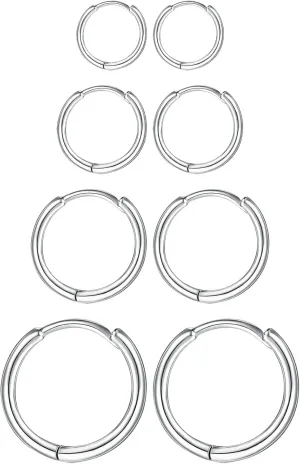 Fcebsty 4 Pairs Small Silver/Gold Hoops Earrings Set for Women Lightweight Earrings for Multiple Piercings Cartilage Helix Huggie Hoop Pack for Women Men