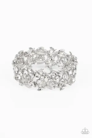 Feathered Finesse White Rhinestone Bracelet - Paparazzi Accessories