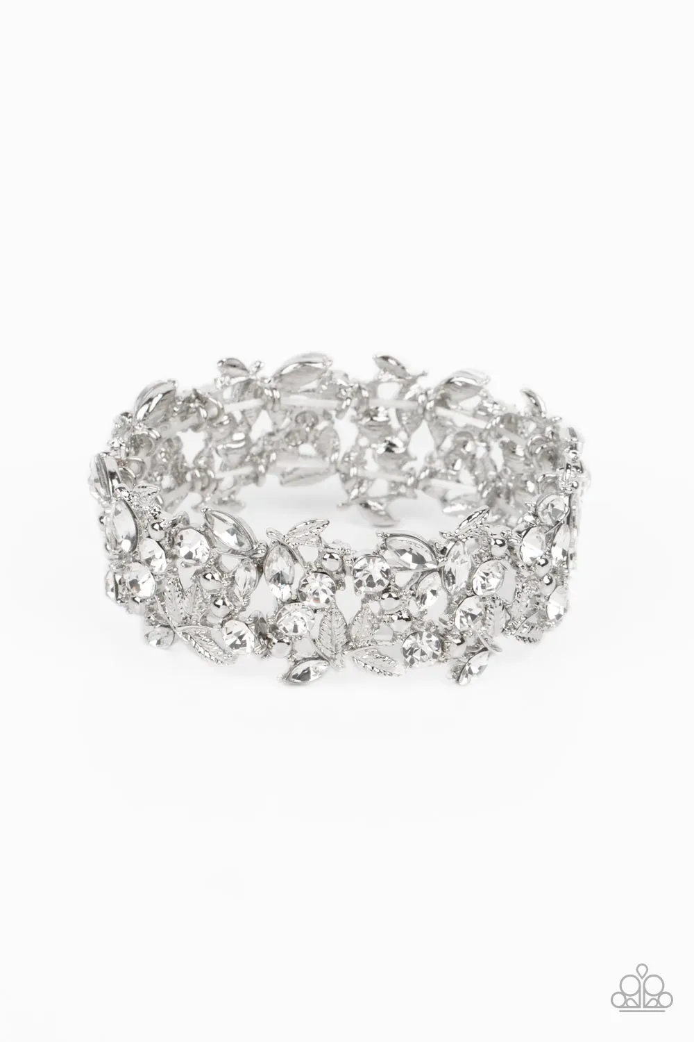 Feathered Finesse White Rhinestone Bracelet - Paparazzi Accessories