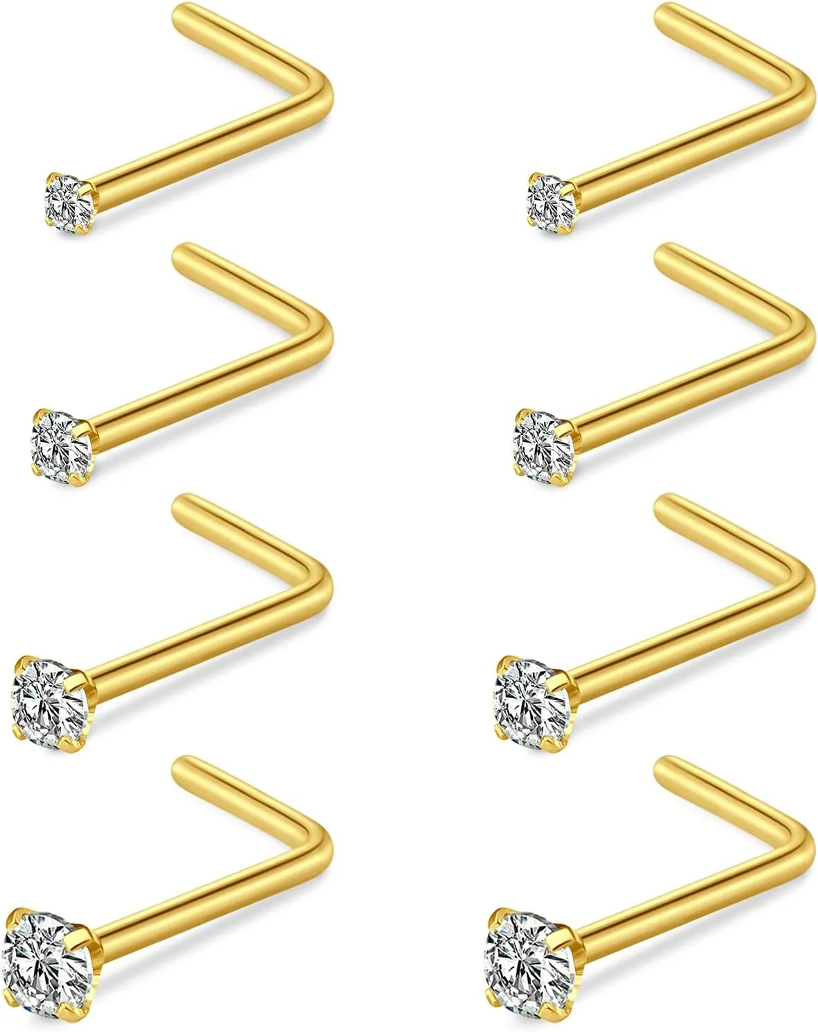 FECTAS 3mm CZ Top L Shape Nose Studs Ring 18G 20G Surgical Steel 1.5mm 2mm 2.5mm Clear CZ Silver for Women Men Nostril Piercing Jewerly