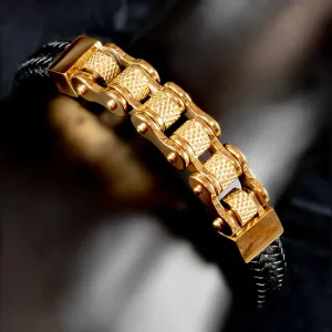 Felix Stainless Steel & Cowhide Motorcycle Chain Bracelet