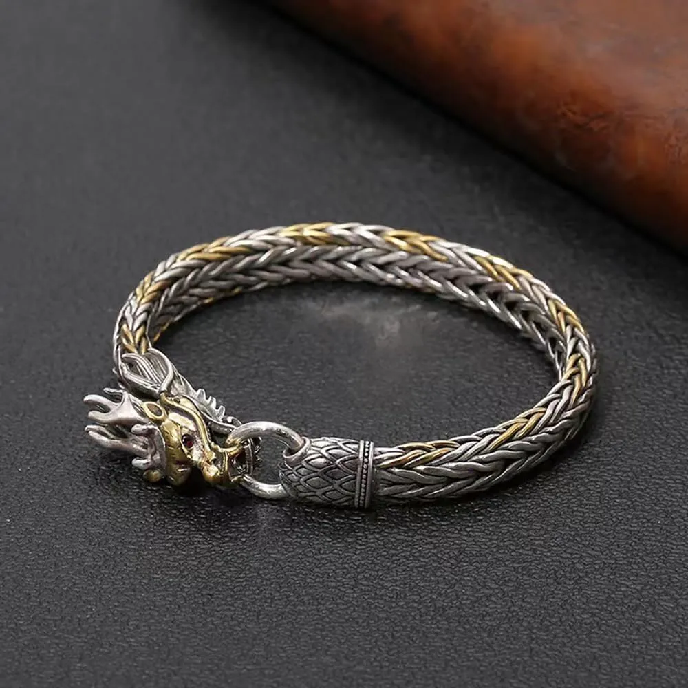 Feng Shui Dragon Bracelet, vintage Domineering Dragon Bracelet, Neo Chinese Style Wealth Luck Happiness lucky Amulet Bracelet, Sterling Silver Bangle Bracelet