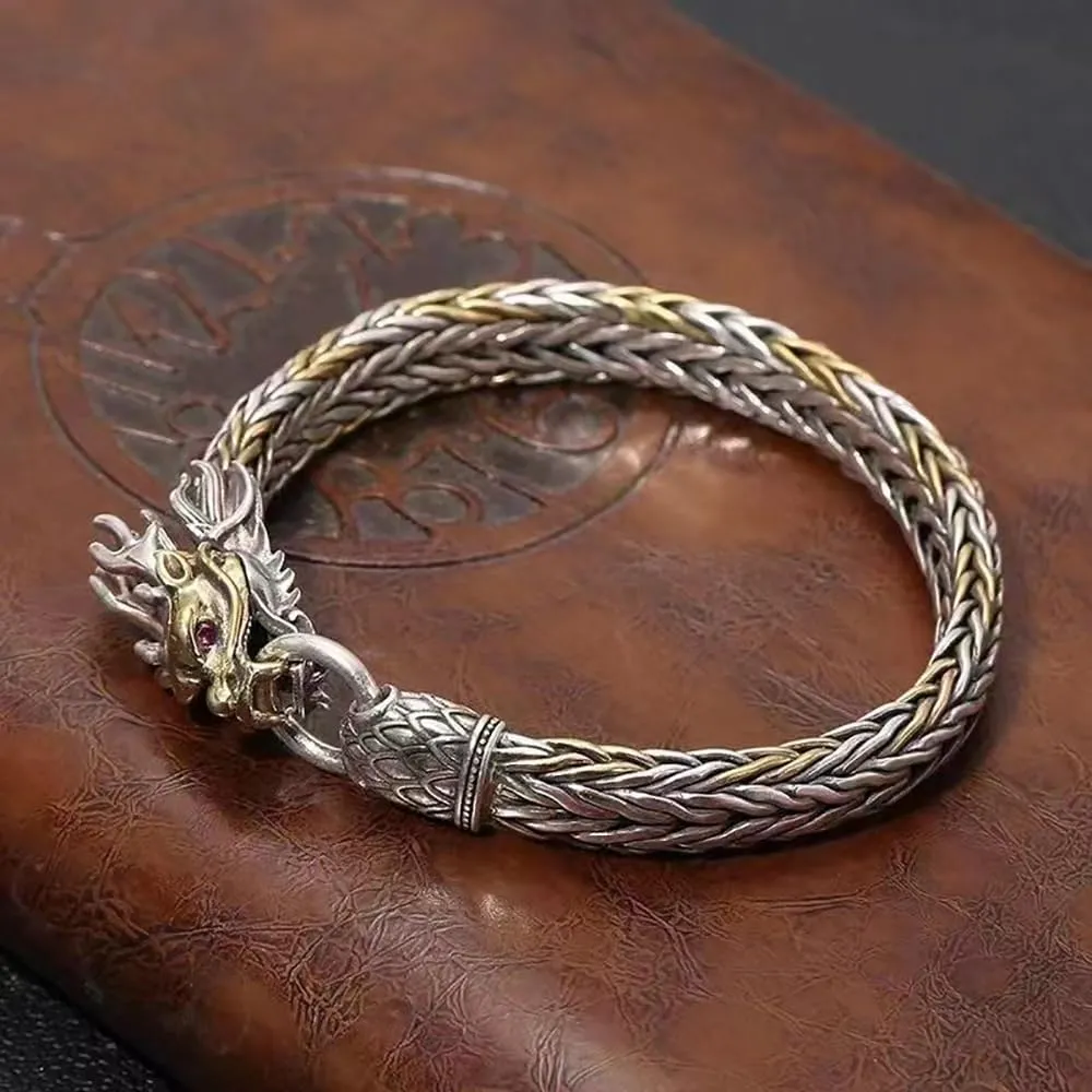 Feng Shui Dragon Bracelet, vintage Domineering Dragon Bracelet, Neo Chinese Style Wealth Luck Happiness lucky Amulet Bracelet, Sterling Silver Bangle Bracelet