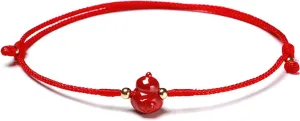 Feng Shui Wealth Wu Lou Bracelet Natural Cinnabar Gourd Red String Braided Bracelet Adjustable Lucky Jewelry Amulet Talisman for Prosperity Money Luck,C