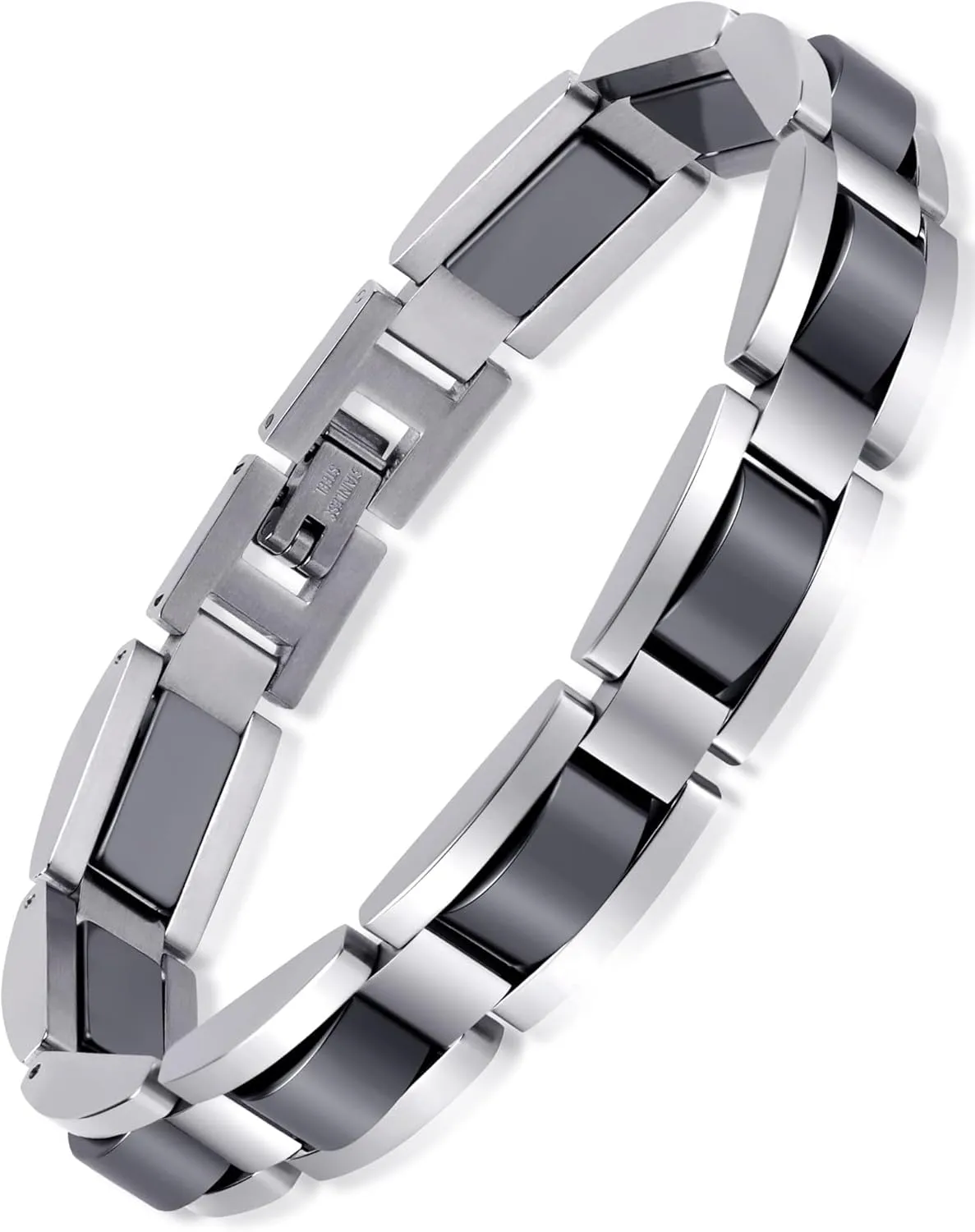Feraco Mens Magnetic Bracelets, Classic Balck Titanium Stainless Steel Bracelet with Hematite Magnet Stones, Natural Health Jewelry Gifts, 8.66 inch