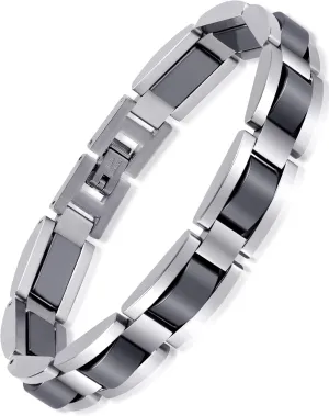 Feraco Mens Magnetic Bracelets, Classic Balck Titanium Stainless Steel Bracelet with Hematite Magnet Stones, Natural Health Jewelry Gifts, 8.66 inch