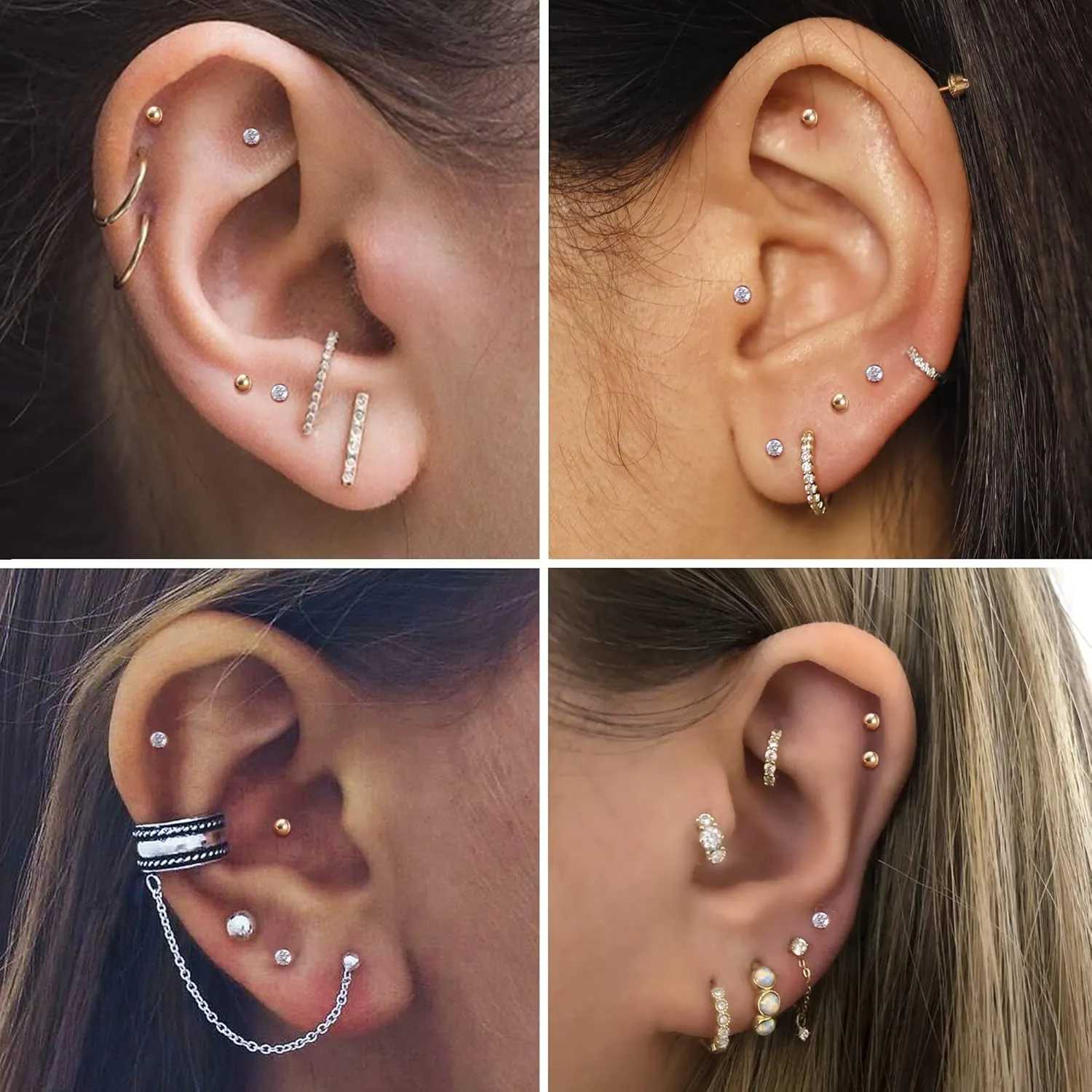FIBO STEEL 12 Pairs 20G Cartilage Earrings Stud for Women Men Stainless Steel Tiny 2mm & 3-8mm Studs CZ Round Ball Flatback Earring Set