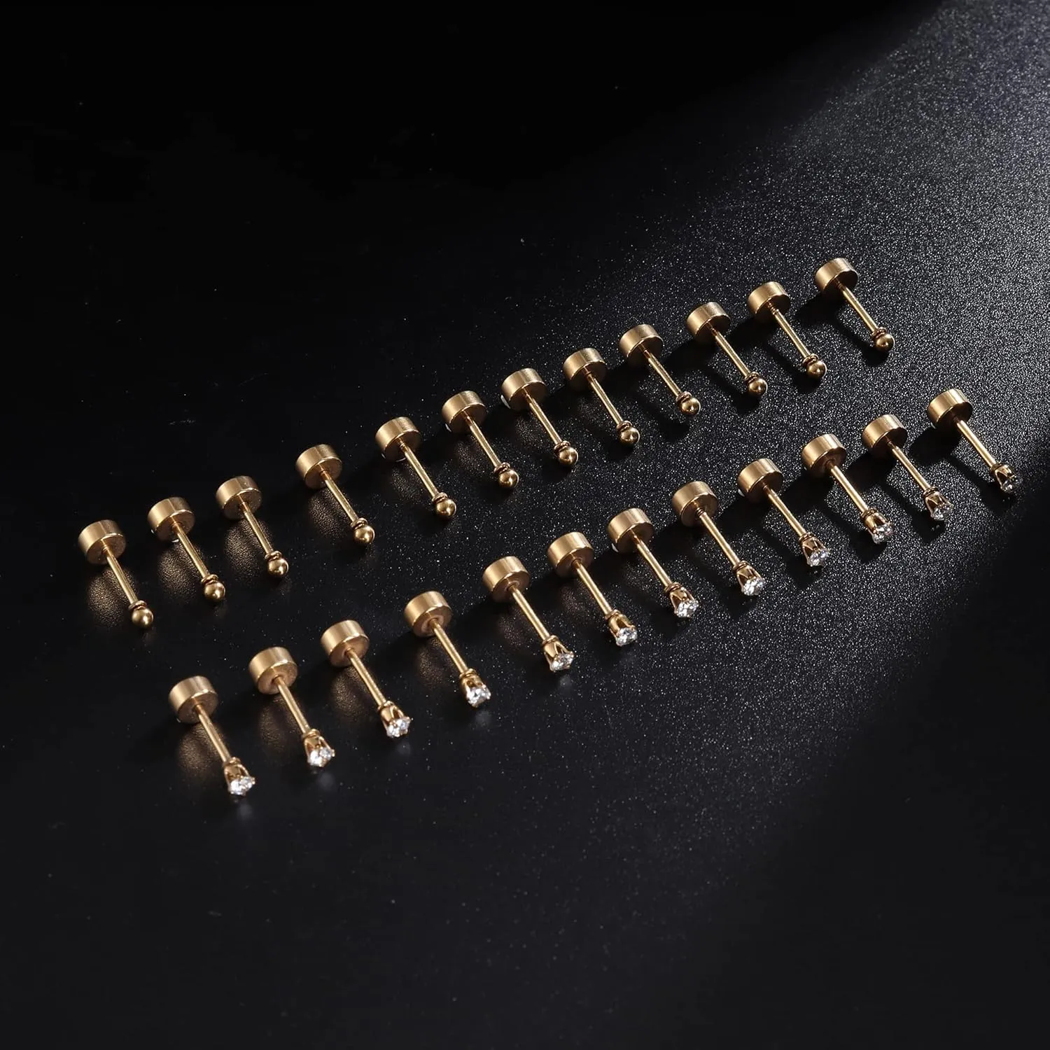 FIBO STEEL 12 Pairs 20G Cartilage Earrings Stud for Women Men Stainless Steel Tiny 2mm & 3-8mm Studs CZ Round Ball Flatback Earring Set