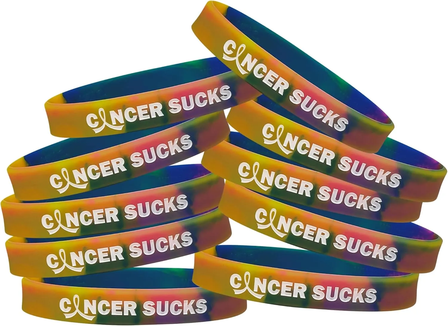 Fight Like a Girl Cancer Sucks Silicone Wristbands (10 Pack)