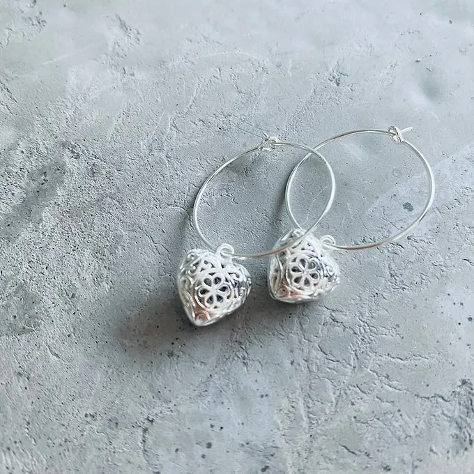 Filigree Heart Hoop Earrings