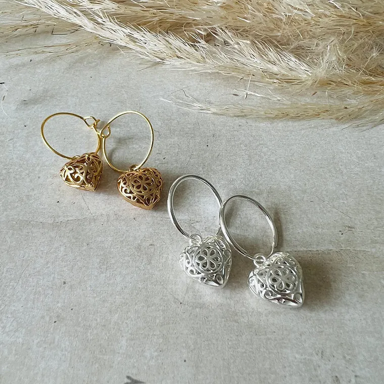 Filigree Heart Hoop Earrings