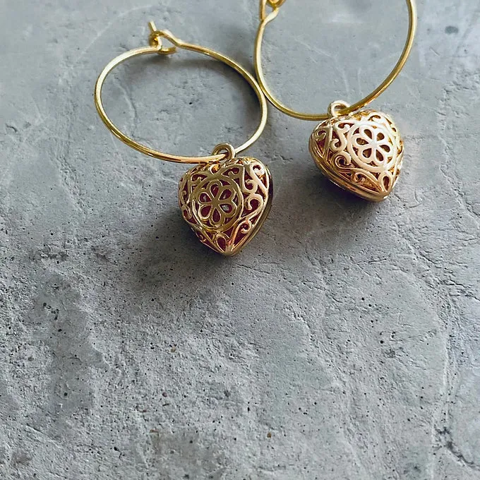 Filigree Heart Hoop Earrings