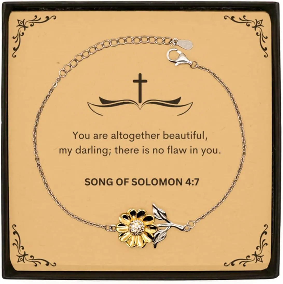 First Holy Communion Gifts Song of Solomon 4:7 Sunflower Bracelet Bible Verses Inspirational Religious Confirmation Gifts Song of Solomon 4:7 Baptism For Teenage Girls Romans 8:28