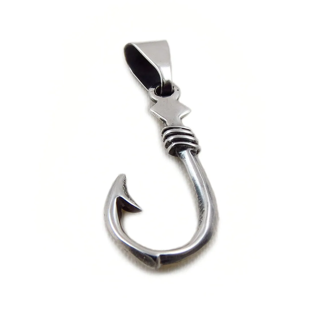 Fish Hook 925 Sterling Silver Pendant Necklace