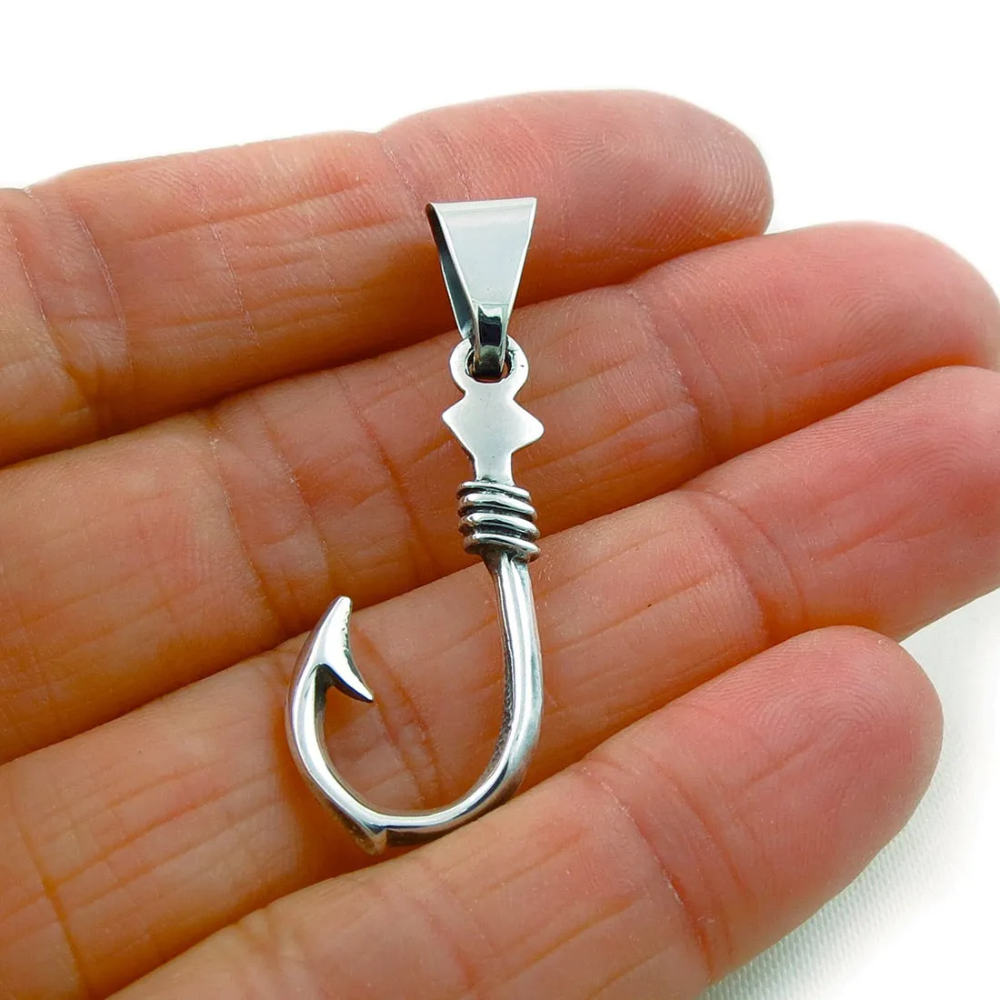 Fish Hook 925 Sterling Silver Pendant Necklace