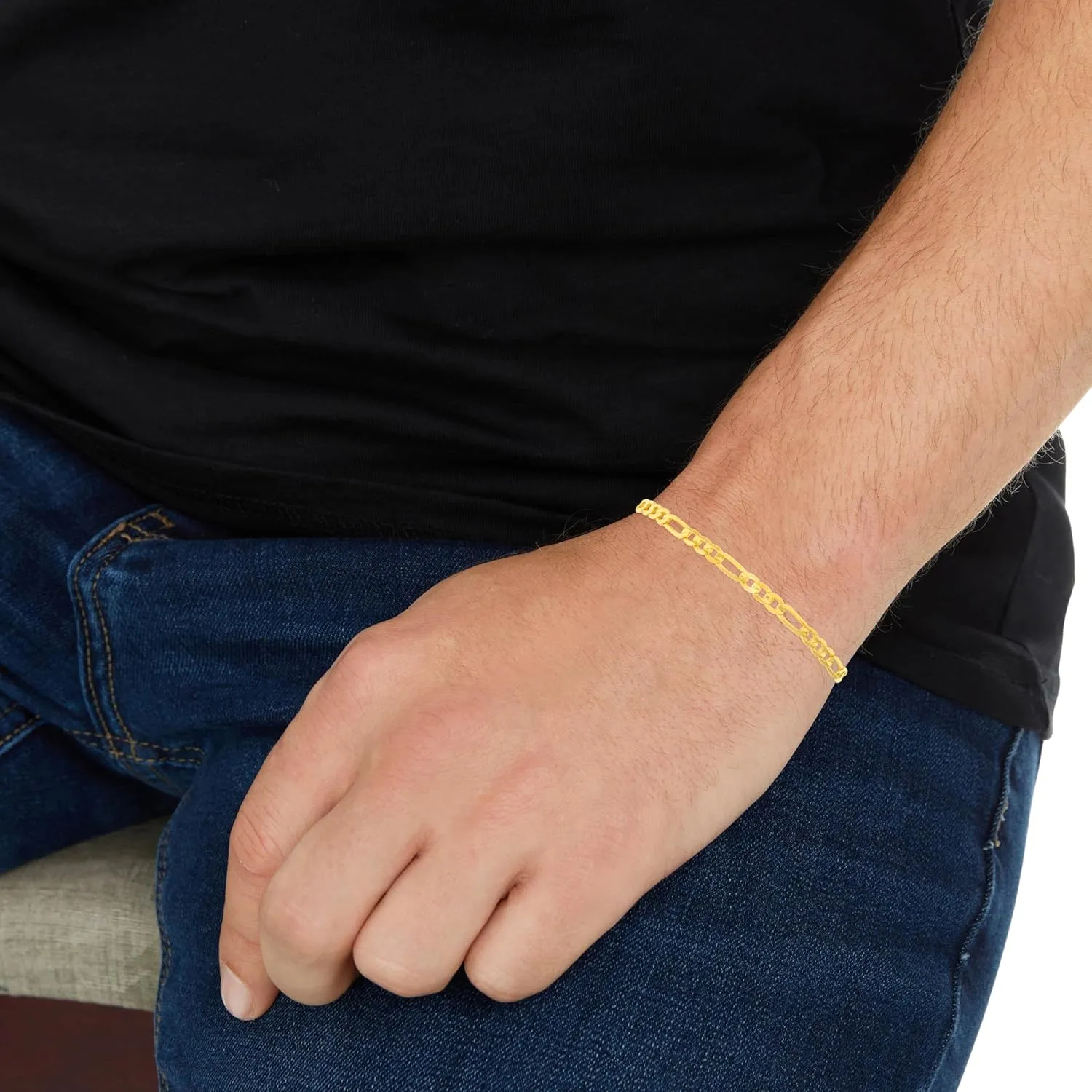 Floreo 10k Yellow Gold 4mm Solid Clasic Figaro Bracelet or Anklet