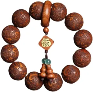 Flower pear wood Buddha bead bracelet, dragon phoenix auspicious cultural and playful carved wooden bead bracelet, men's and women's blessing bracelet, prayer bead