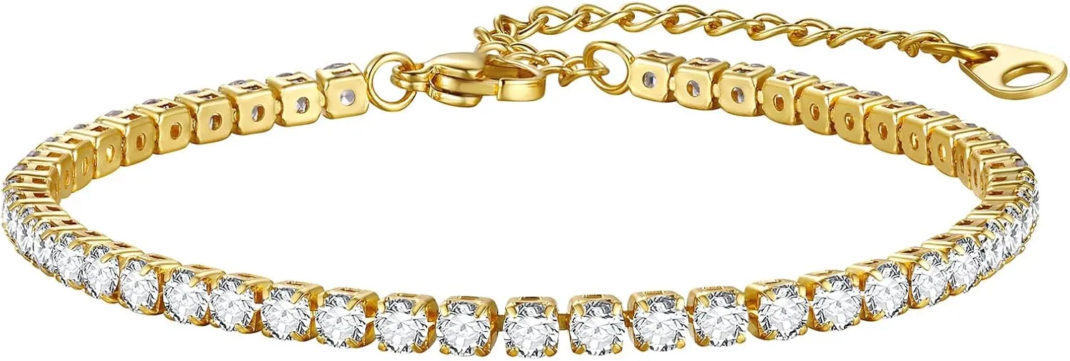 FOCALOOK Tennis Bracelets for Women 18K Gold Plated AAA  Cubic Zirconia CZ Dainty Classic Adjustable Bracelet | Size 7-9 Inch