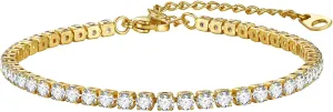 FOCALOOK Tennis Bracelets for Women 18K Gold Plated AAA  Cubic Zirconia CZ Dainty Classic Adjustable Bracelet | Size 7-9 Inch
