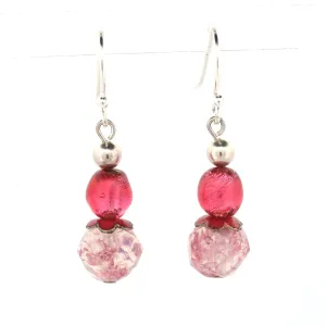 Foiled Hot Pink, and Opal Sparkle Glass Earrings, Antique Bohemian. j-erbd180