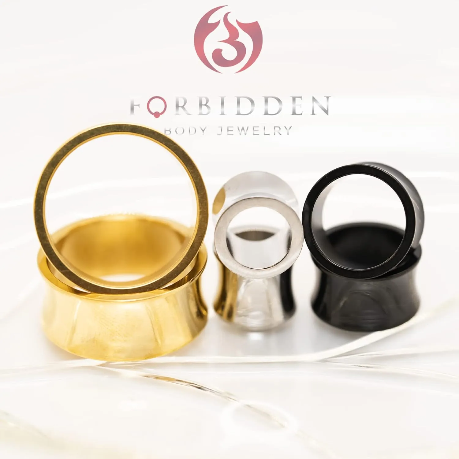 Forbidden Body Jewelry Gauges, Ear Plug, Metal Tunnels - 316L Surgical Steel, Hand Polished, Thick Double Flared Saddle Tunnel Plug (Silver, Black, Gold PVD Plated)