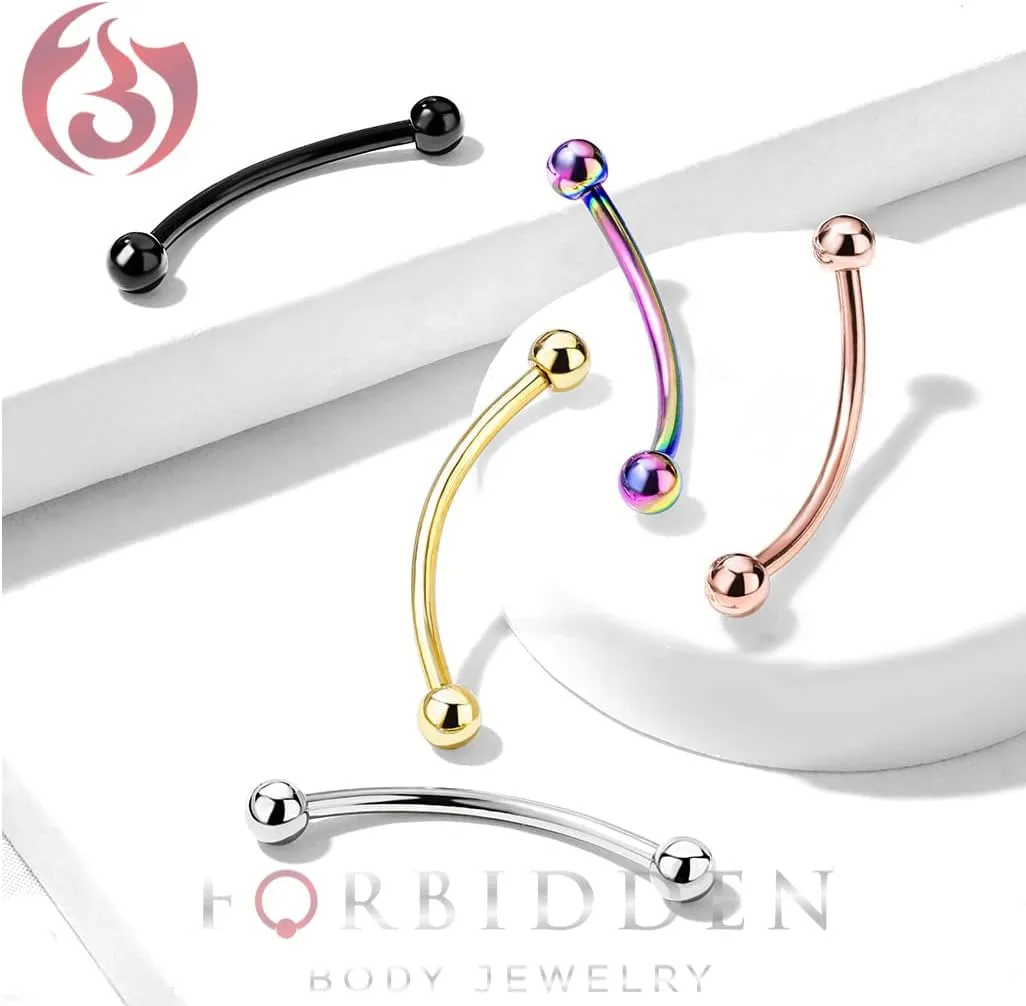 Forbidden Body Jewelry Snake Eyes Piercing Jewelry Tongue, Conch, Belly Button or Eyebrow Rings for Women & Men, 16g Curved Barbell 3mm Solid Ball Ends Surgical Steel Piercing Silver, Choose Your Size