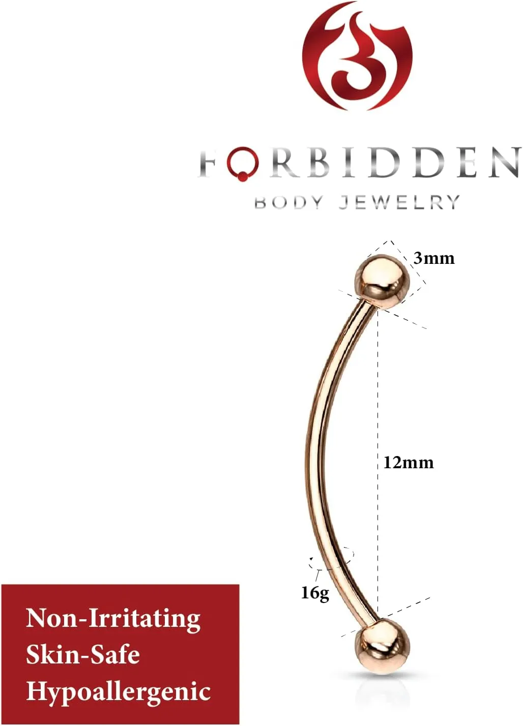 Forbidden Body Jewelry Snake Eyes Piercing Jewelry Tongue, Conch, Belly Button or Eyebrow Rings for Women & Men, 16g Curved Barbell 3mm Solid Ball Ends Surgical Steel Piercing Silver, Choose Your Size