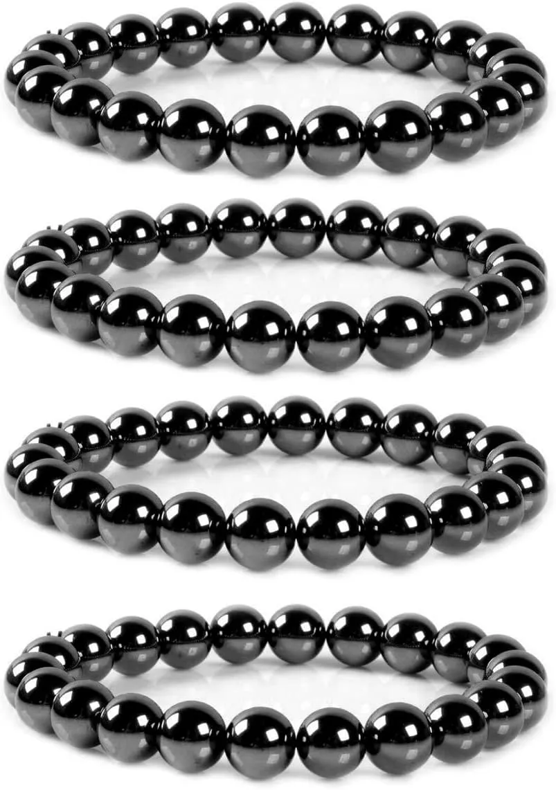 FORUBUS Black Obsidian Hematite Stretch Bracelet, Stacking Hematite Beaded Bracelet for Women Men Jewelry