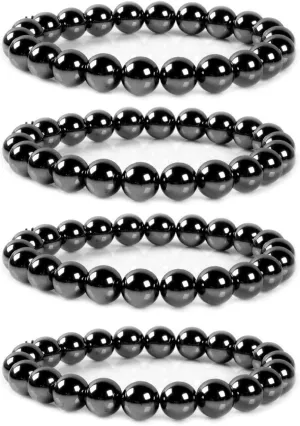 FORUBUS Black Obsidian Hematite Stretch Bracelet, Stacking Hematite Beaded Bracelet for Women Men Jewelry