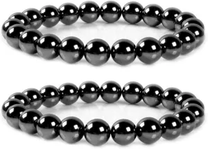 FORUBUS Black Obsidian Hematite Stretch Bracelet, Stacking Hematite Beaded Bracelet for Women Men Jewelry