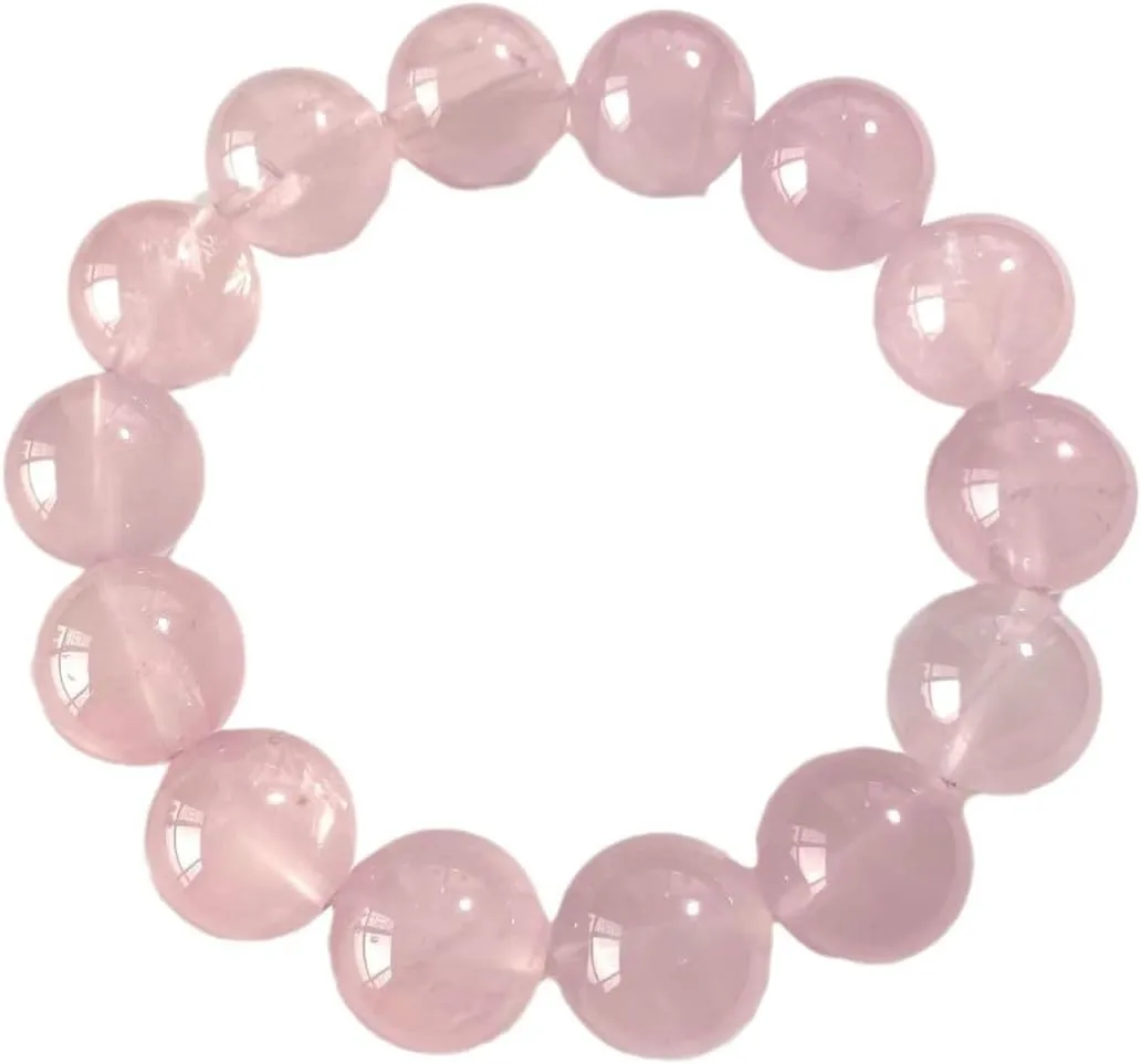 FOTN Natural Rose Quartz Crystal Bracelet, 16mm Round Beads, Pink Healing Stone Jewelry