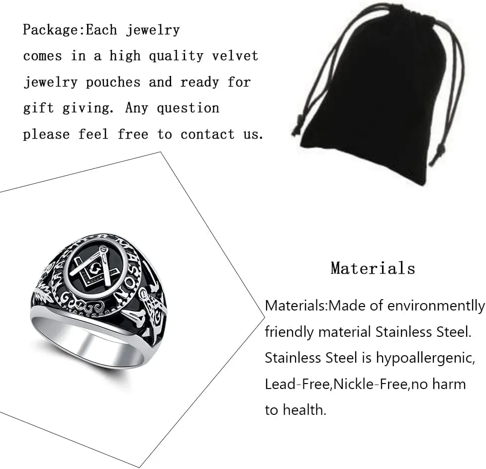 Freemason Gifts Masonic Biker Rings Masonic Master Mason Ring Freemason Signet Style Jewelry Mason Signet Band Jewelry