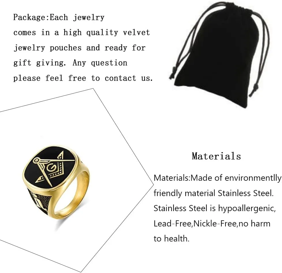 Freemason Gifts Masonic Biker Rings Masonic Master Mason Ring Freemason Signet Style Jewelry Mason Signet Band Jewelry