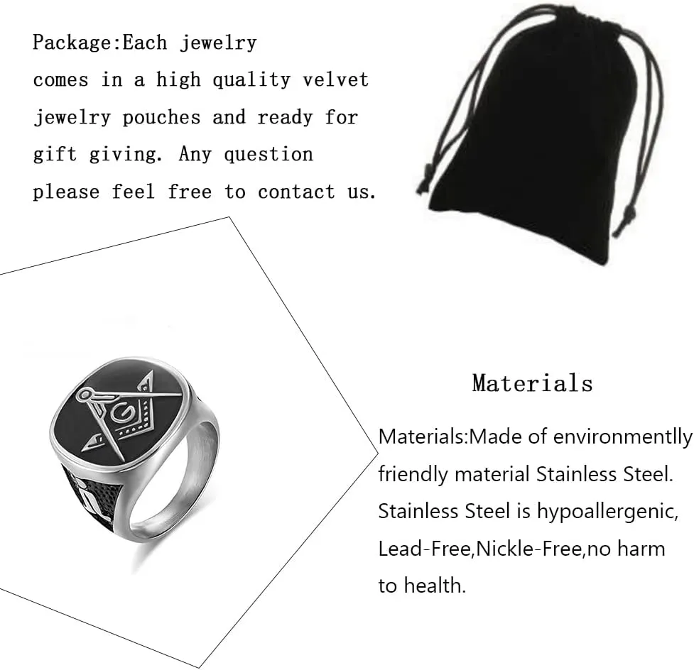 Freemason Gifts Masonic Biker Rings Masonic Master Mason Ring Freemason Signet Style Jewelry Mason Signet Band Jewelry