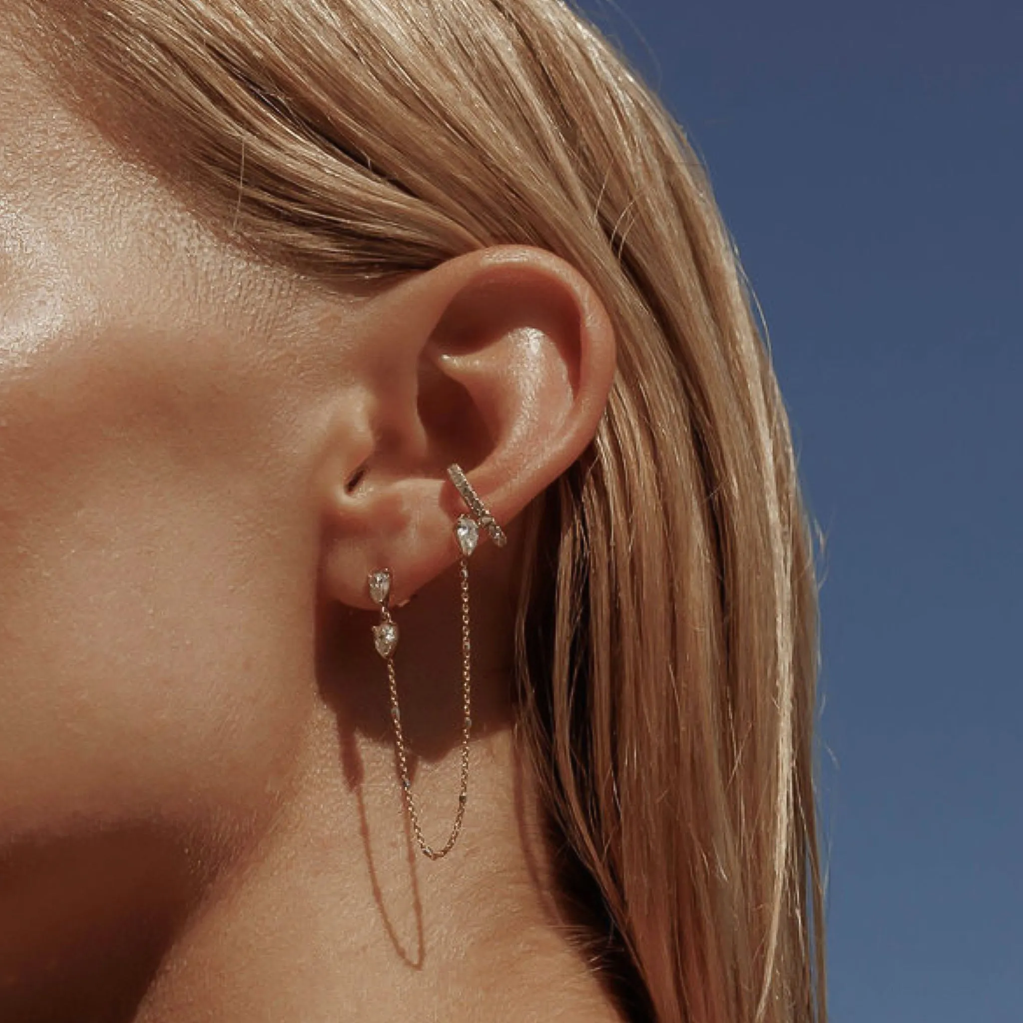 French Pave Ear Cuff with Triple Water Drop Diamond Twinkle Earring | Ready to Ship