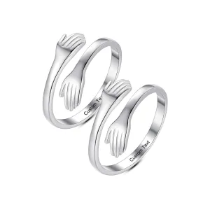 Friendship Rings Best Friend for 2Matching Friends Sister Promise Ring Couples Mens Women Men Her Couple Set and Adjustable Women Hug Love Engraved Custom Personalized Name Sterling Silver