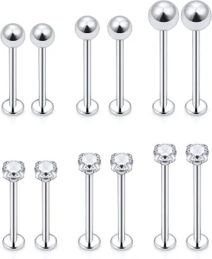 Ftovosyo 12Pcs 14G 16G Cheek Piercing Jewelry Stainless Steel Dimple Rings Labret Long Tongue Barbell Body Piercing Jewelry for Women Men Bar Length 14mm-19mm