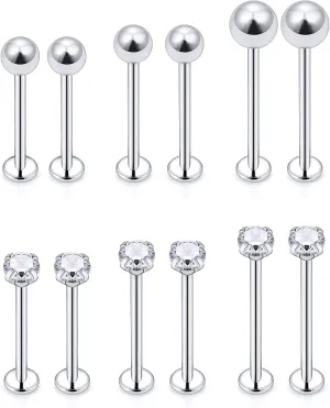 Ftovosyo 12Pcs 14G 16G Cheek Piercing Jewelry Stainless Steel Dimple Rings Labret Long Tongue Barbell Body Piercing Jewelry for Women Men Bar Length 14mm-19mm