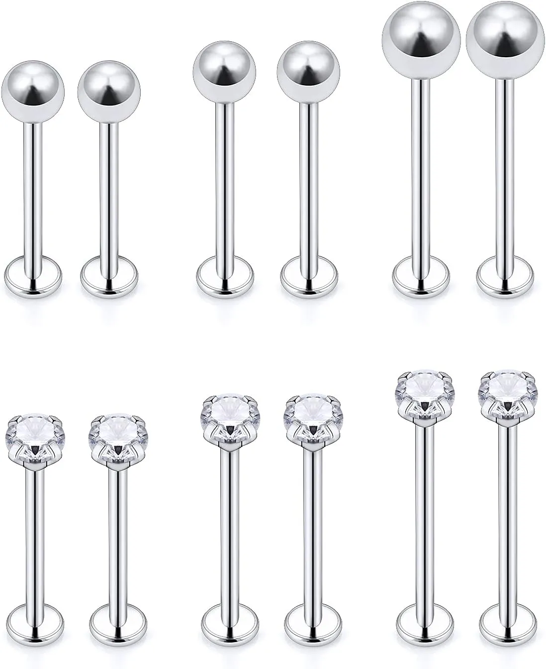 Ftovosyo 12Pcs 14G 16G Cheek Piercing Jewelry Stainless Steel Dimple Rings Labret Long Tongue Barbell Body Piercing Jewelry for Women Men Bar Length 14mm-19mm
