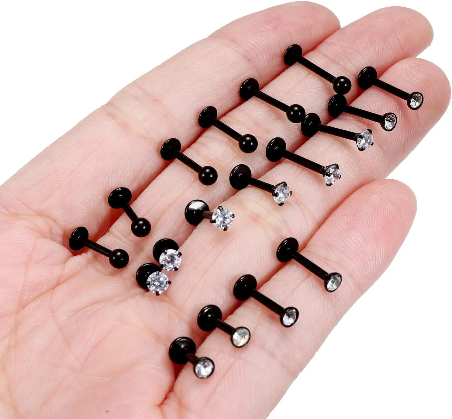 Ftovosyo 16G Medusa Piercing Jewelry Surgical Steel Labret Jewelry 6mm 8mm 10mm Length Snake Bite Ashley Lip Rings Studs Conch Helix Tragus Earring for Women Men 18Pcs