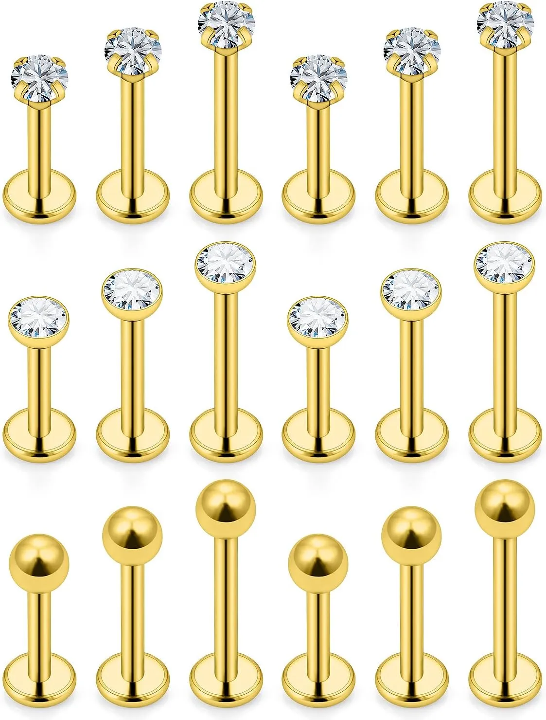Ftovosyo 16G Medusa Piercing Jewelry Surgical Steel Labret Jewelry 6mm 8mm 10mm Length Snake Bite Ashley Lip Rings Studs Conch Helix Tragus Earring for Women Men 18Pcs