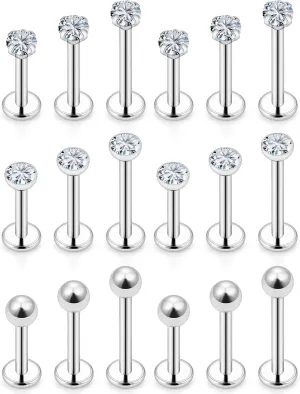 Ftovosyo 16G Medusa Piercing Jewelry Surgical Steel Labret Jewelry 6mm 8mm 10mm Length Snake Bite Ashley Lip Rings Studs Conch Helix Tragus Earring for Women Men 18Pcs