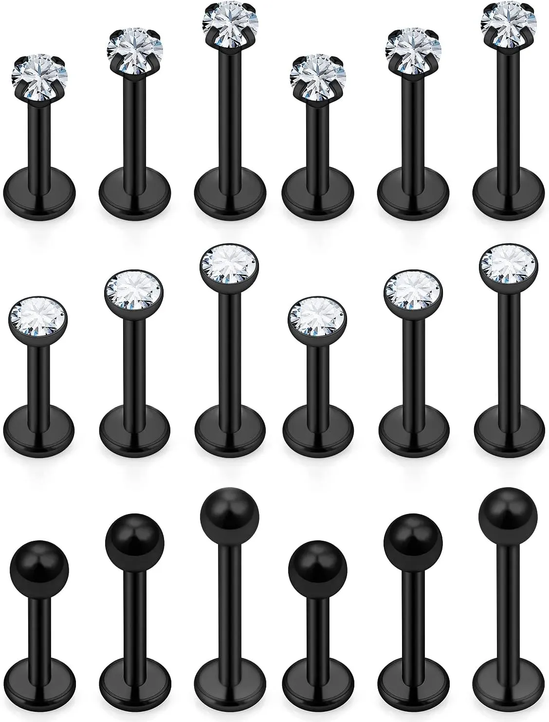 Ftovosyo 16G Medusa Piercing Jewelry Surgical Steel Labret Jewelry 6mm 8mm 10mm Length Snake Bite Ashley Lip Rings Studs Conch Helix Tragus Earring for Women Men 18Pcs