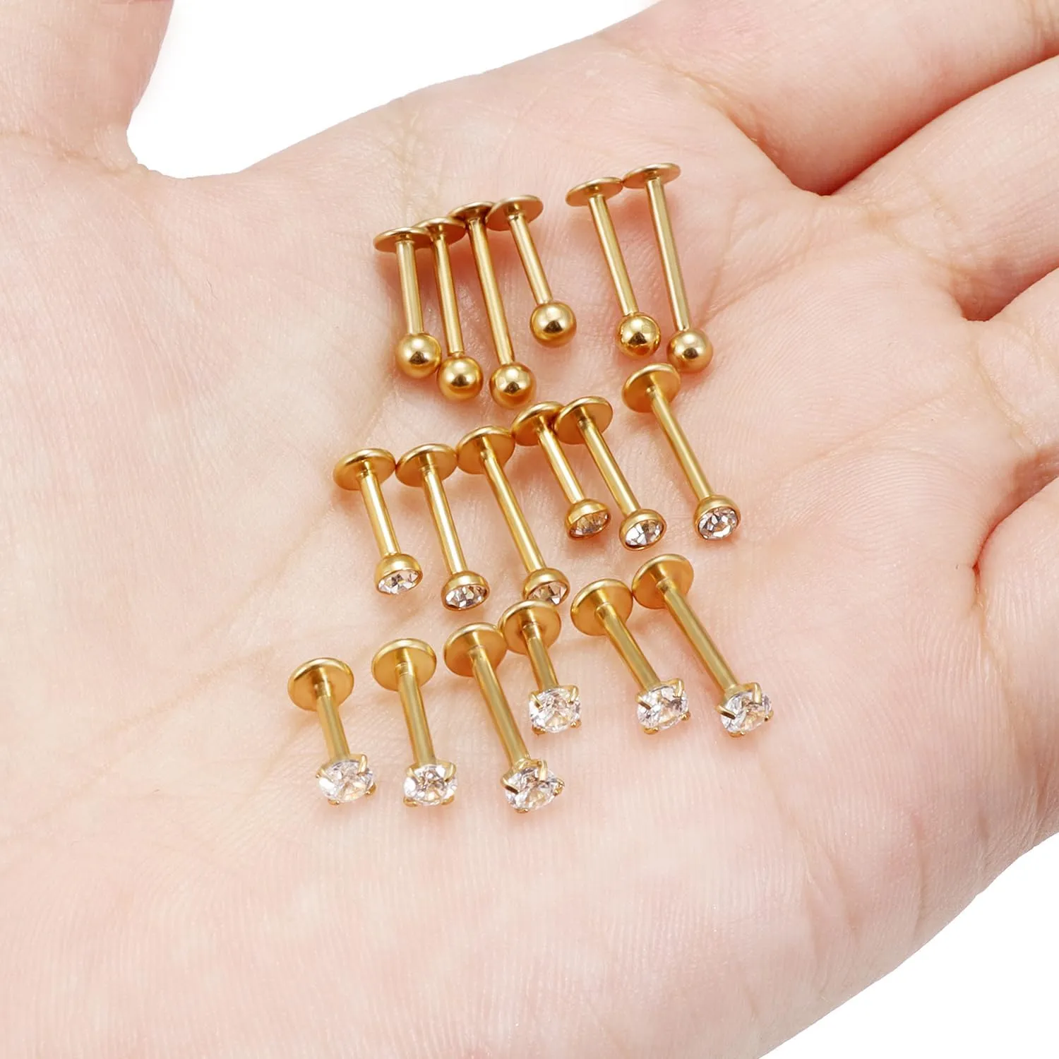Ftovosyo 16G Medusa Piercing Jewelry Surgical Steel Labret Jewelry 6mm 8mm 10mm Length Snake Bite Ashley Lip Rings Studs Conch Helix Tragus Earring for Women Men 18Pcs