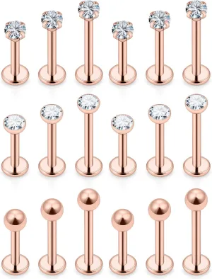 Ftovosyo 16G Medusa Piercing Jewelry Surgical Steel Labret Jewelry 6mm 8mm 10mm Length Snake Bite Ashley Lip Rings Studs Conch Helix Tragus Earring for Women Men 18Pcs