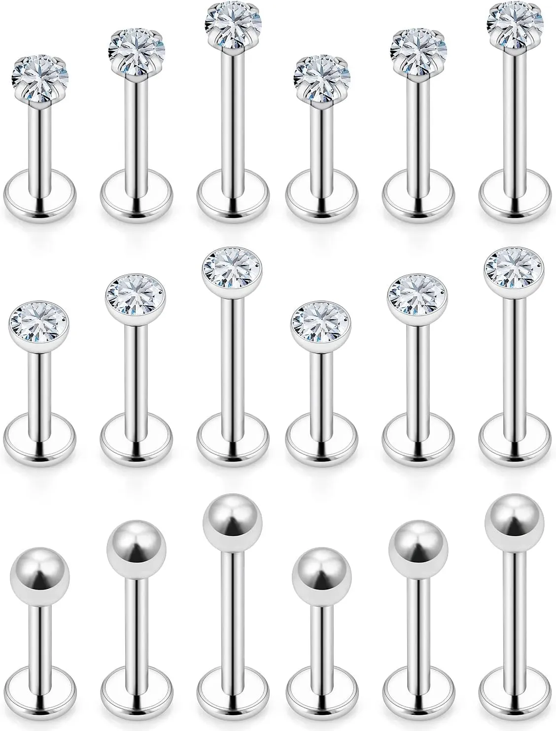 Ftovosyo 16G Medusa Piercing Jewelry Surgical Steel Labret Jewelry 6mm 8mm 10mm Length Snake Bite Ashley Lip Rings Studs Conch Helix Tragus Earring for Women Men 18Pcs