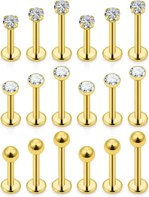 Ftovosyo 16G Medusa Piercing Jewelry Surgical Steel Labret Jewelry 6mm 8mm 10mm Length Snake Bite Ashley Lip Rings Studs Conch Helix Tragus Earring for Women Men 18Pcs